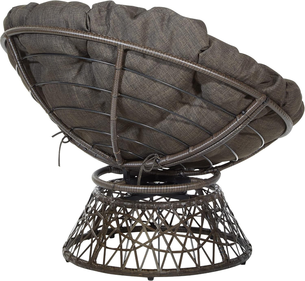 OSP Home Furnishings Wicker Papasan Chair with 360-Degree Swivel, Brown Frame with Brown Cushion