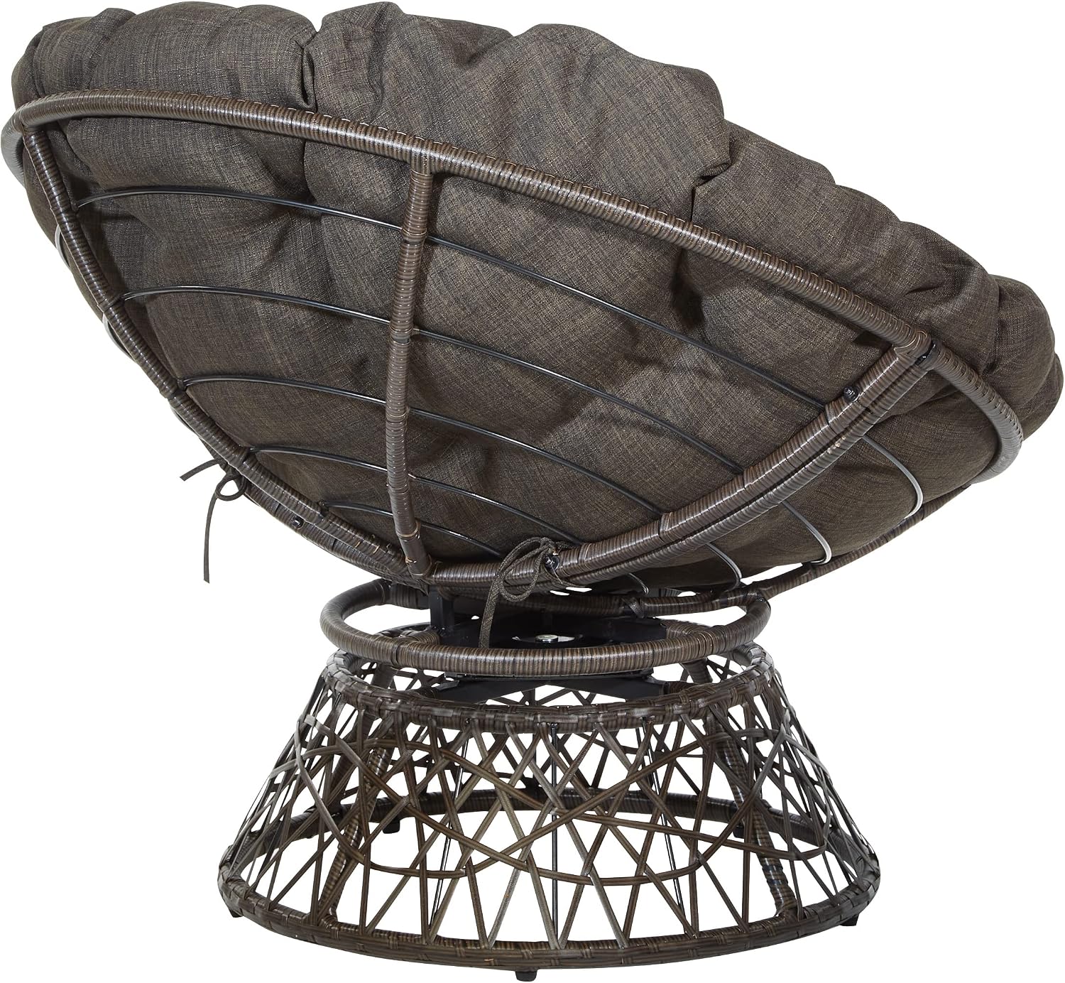 OSP Home Furnishings Wicker Papasan Chair with 360-Degree Swivel, Brown Frame with Brown Cushion