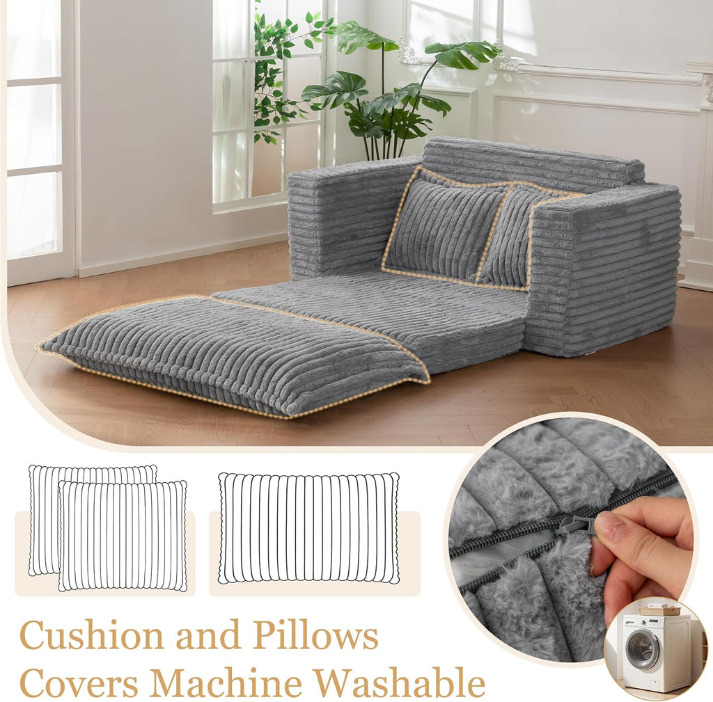 YOSHOOT Loveseat Sleeper Sofa, Convertible Sofa Bed Couch Futon Couches for Living Room, 3-in-1 Pull Out Floor Couch with Cushion and Pillows, Dark Grey