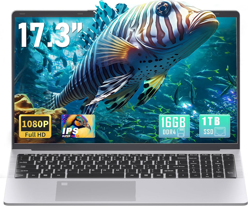 17.3 inch FHD IPS Laptop Computer, 16GB RAM 1TB SSD, 6500Y CPU(Up to 3.4GHz, Beat N5095), Win 11 Pro, Backlit Keyboard, Fingerprint, HDMI, USB-C,BT 5.0/WiFi,180° View,for Business Students