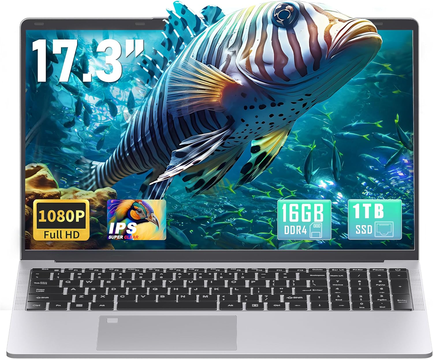 17.3 inch FHD IPS Laptop Computer, 16GB RAM 1TB SSD, 6500Y CPU(Up to 3.4GHz, Beat N5095), Win 11 Pro, Backlit Keyboard, Fingerprint, HDMI, USB-C,BT 5.0/WiFi,180° View,for Business Students
