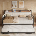 LIKIMIO Twin Daybed, Day Bed with Trundle, Storage Upholstered Headboard and Charging Station, Trundle Bed with Strong Supports for Living Room, Bedroom, and Guest Room, Beige