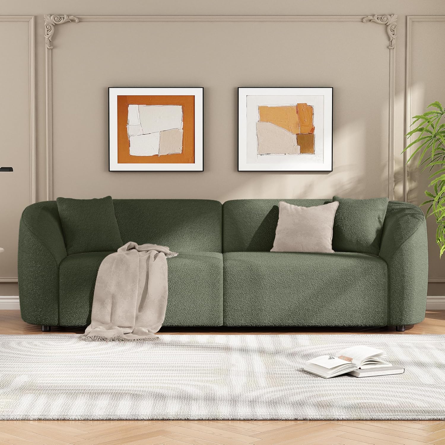 Christopher Knight Home Sabbo 87.50' Boucle Upholstered Couch, Oversized 2 Seater Sofa, Curved Soft Seating Lounge Sofa Chair, Cozy Loveseat with Armrest, Reading Sofa for Living Room Home Rest, Green