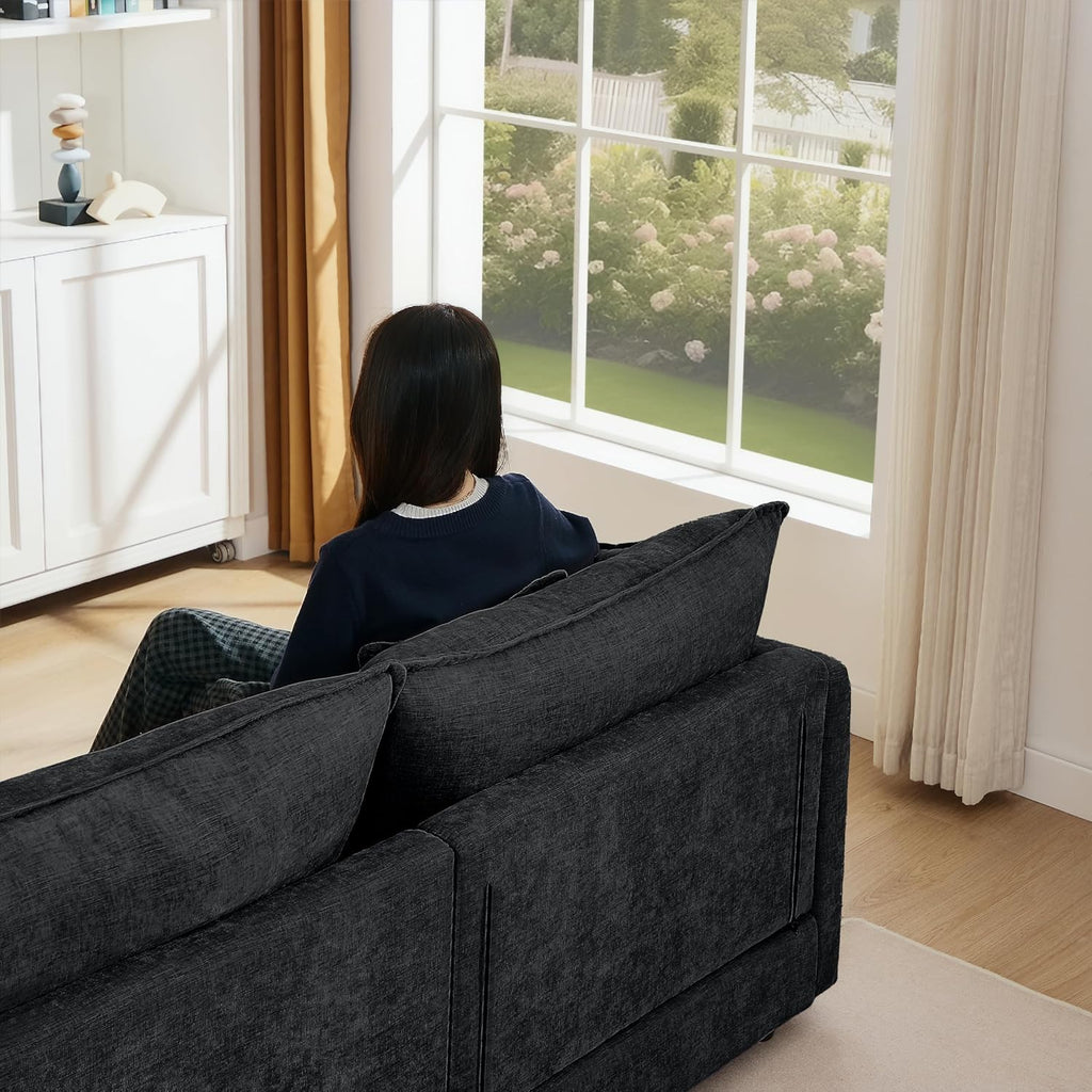 Harper & Bright Designs 105' W Modular L-Shaped Sectional Sofa with Removable Ottoman, 3-Seater Configurable Layout, Black