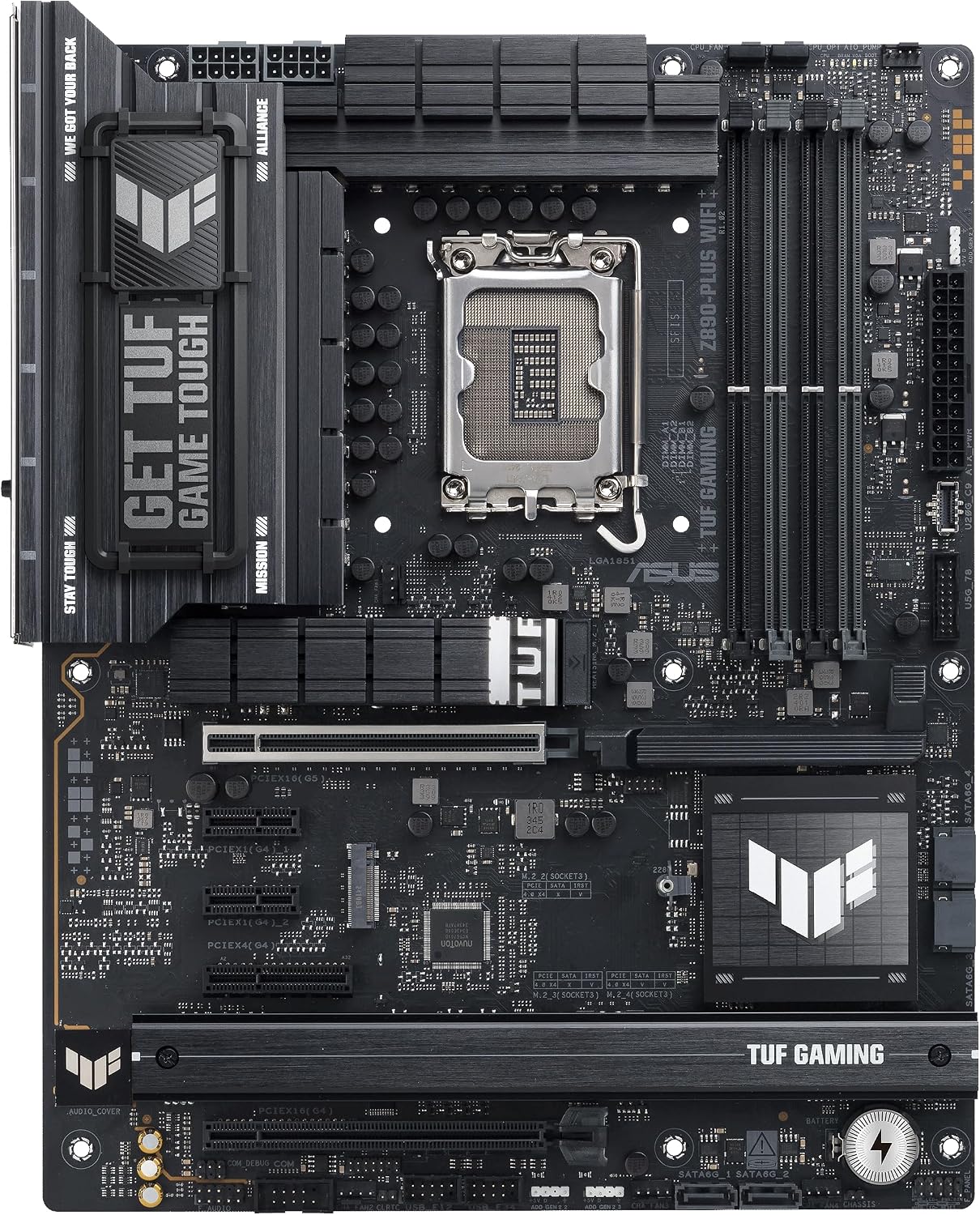 ASUS TUF Gaming Z890-PLUS WiFi Z890 LGA 1851 ATX Motherboard, Intel® Core™ Ultra Series 2 Ready, Advanced AI PC-Ready, 16+1+2+1 Stages, DDR5, PCIe® 5.0, Thunderbolt™ 4 Type-C®, 4X M.2, Wi-Fi 7, 2.5Gb
