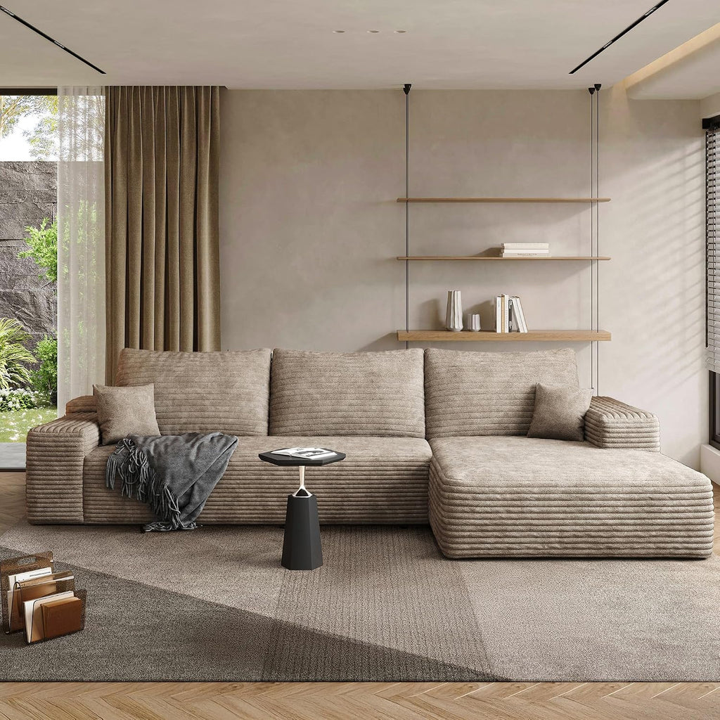 AUGOP 108' Sectional Couches for Living Room Modern Modular Sofa with L-Shape Couchs Upholstered Boneless Couch Deep Seat Sectional Couch with Chaise (Camel, Right Facing Chaise+2Seaters)