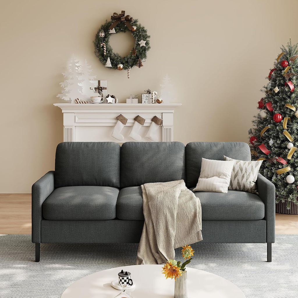 STHOUYN 72' W 3 Seater Couch with 2 USB, Comfy Grey Couch with 2 Pockets, Living Room Sofas with Reinforced Steel Frame, Cheap Sofas for Small Spaces, Dorm, Bedroom