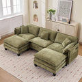 Opiesit Modular Sectional Sofa with Movable Ottoman, 110' 5-Seat Modern Couches for Living Room, Comfy U Shaped Couch Set with Deep Seat for Office and Apartment, Green Chenille Fabric