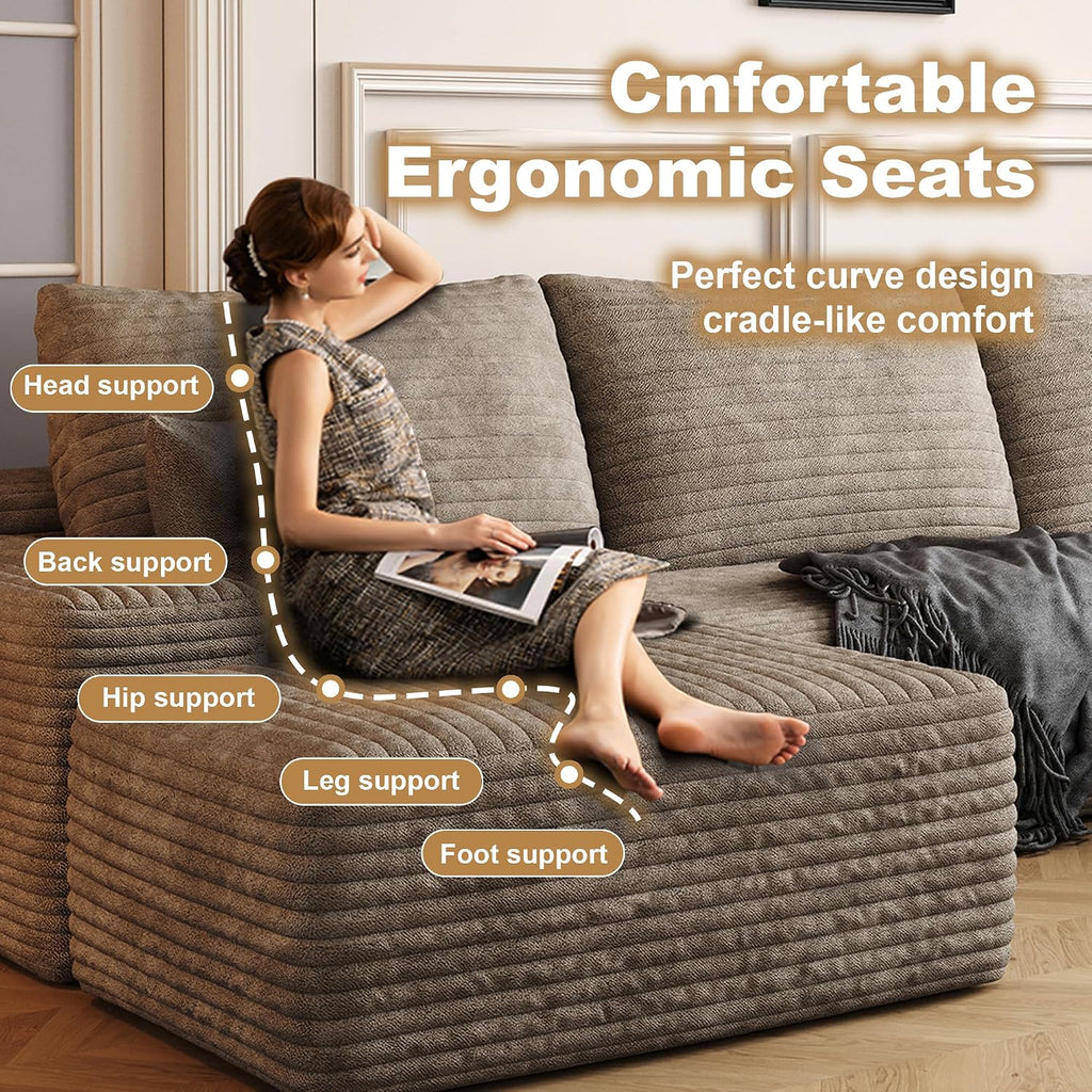 AUGOP 108' Sectional Couches for Living Room Modern Modular Sofa with L-Shape Couchs Upholstered Boneless Couch Deep Seat Sectional Couch with Chaise (Camel, Right Facing Chaise+2Seaters+1Ottoman)