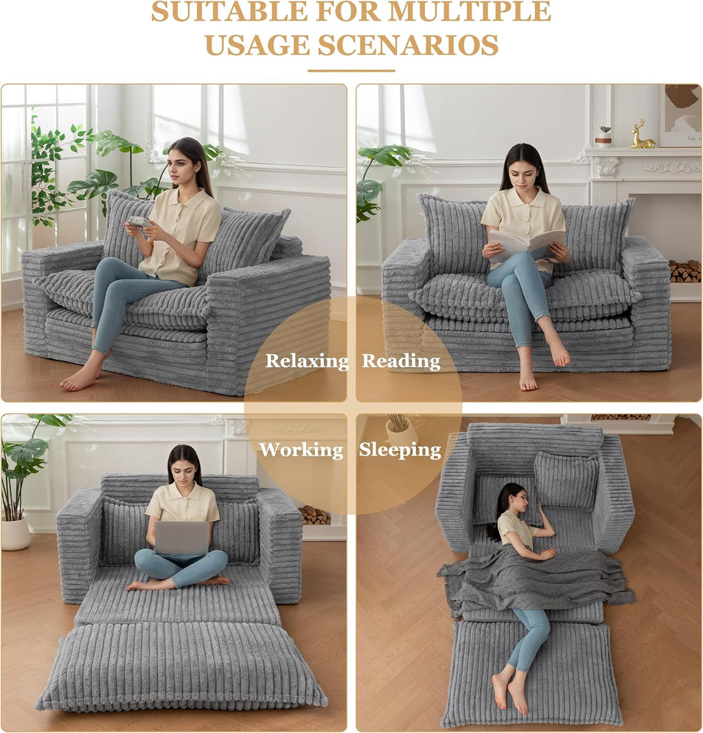 YOSHOOT Loveseat Sleeper Sofa, Convertible Sofa Bed Couch Futon Couches for Living Room, 3-in-1 Pull Out Floor Couch with Cushion and Pillows, Dark Grey