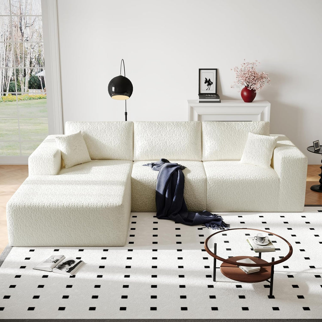 108' Cloud Modular Sectional Couch with L-Shape Chaise, Modern Sectional Sofa with Deep Seat Couch, Ultra Soft Knit Fabric Couches for Living Room, No Assembly Required, Left Facing Chaise (Beige)
