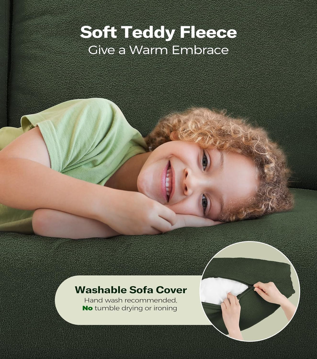 Welzona Loveseat, 51' Small Couch, Comfy Teddy Love Seat for Living Room, Tool-Free Setup Loveseat Sofa for Small Spaces, All-Wood Small Sofa Couch for Bedroom, Green