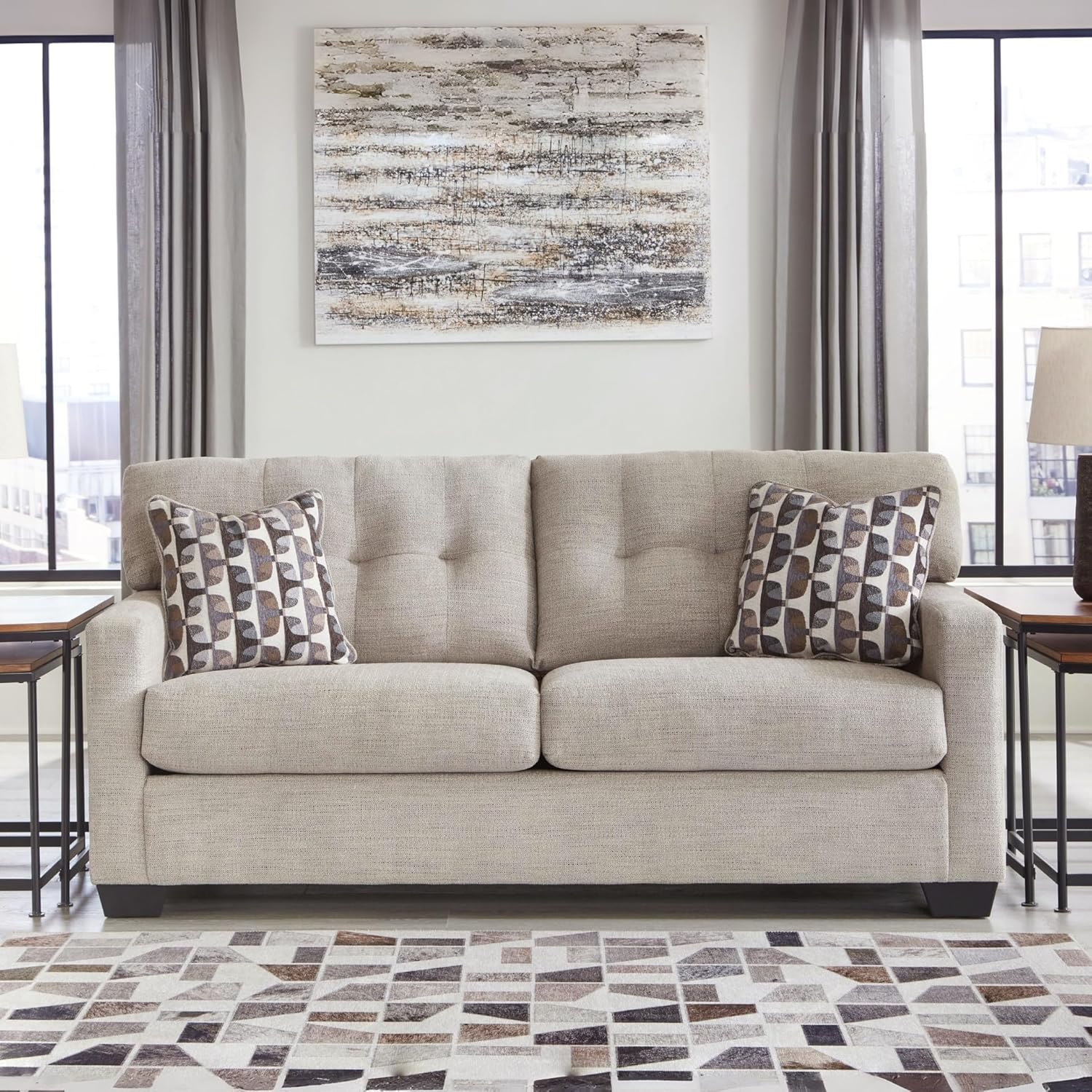 Signature Design by Ashley Mahoney Contemporary Tufted Sofa, Beige