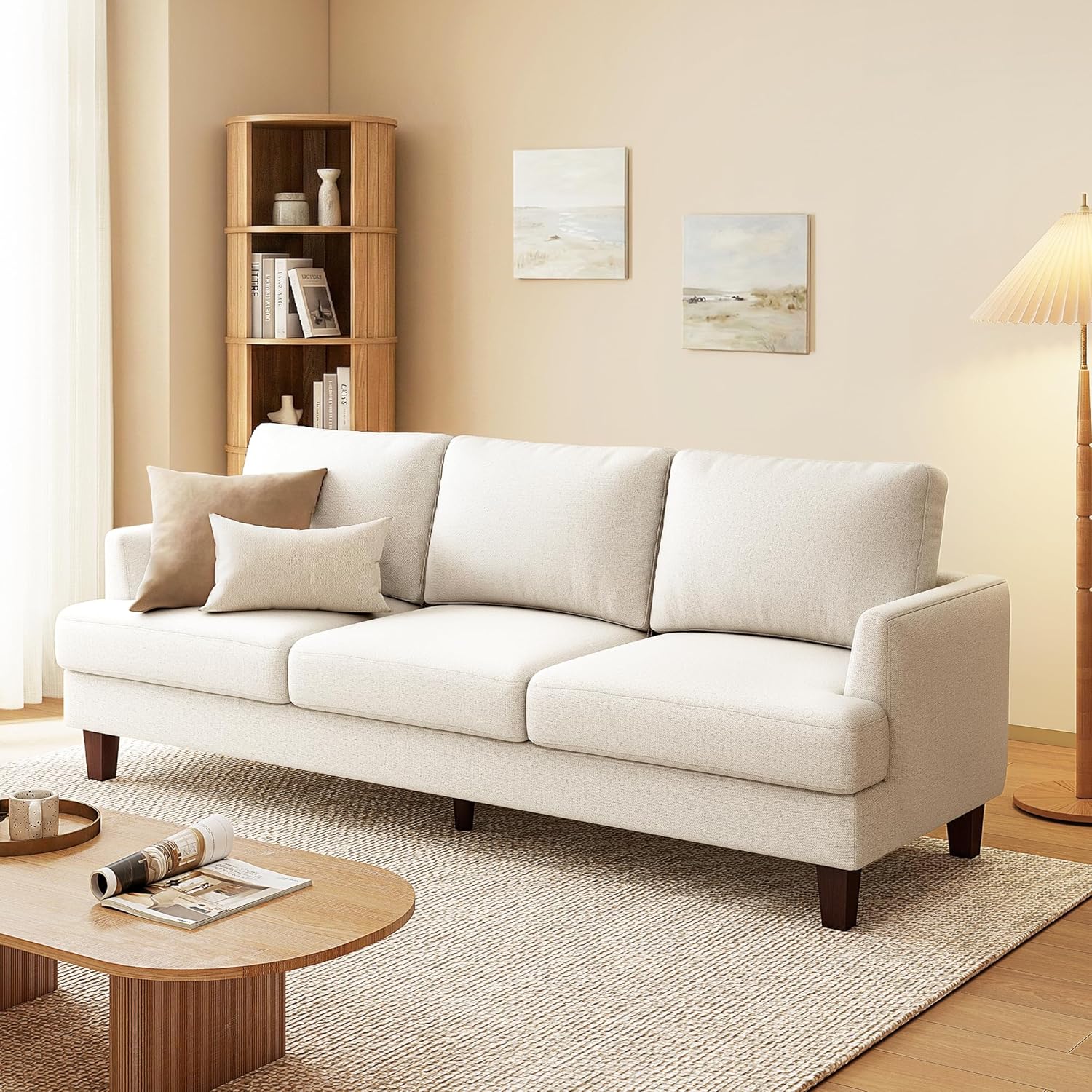 Gericco Mid Century Modern Couches for Living Room, 89' Comfy Couch Sofa with 3-Seater Deep Seats, Upholstered Sofas for Living Room, Office Apartment, Bedroom, Beige
