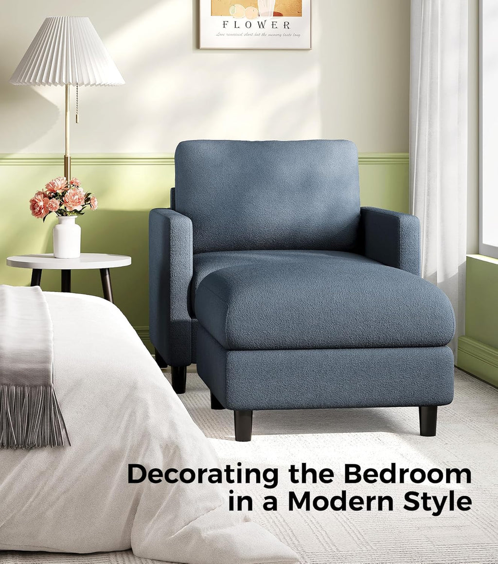 Welzona Sofa Accent Chair with Ottoman, 33' Reading Chair and Ottoman Set for Bedroom, Tool-Free Setup Living Room Accent Chairs, Comfy Arm Chairs Living Room, All-Wood Reading Nook, Blue Grey