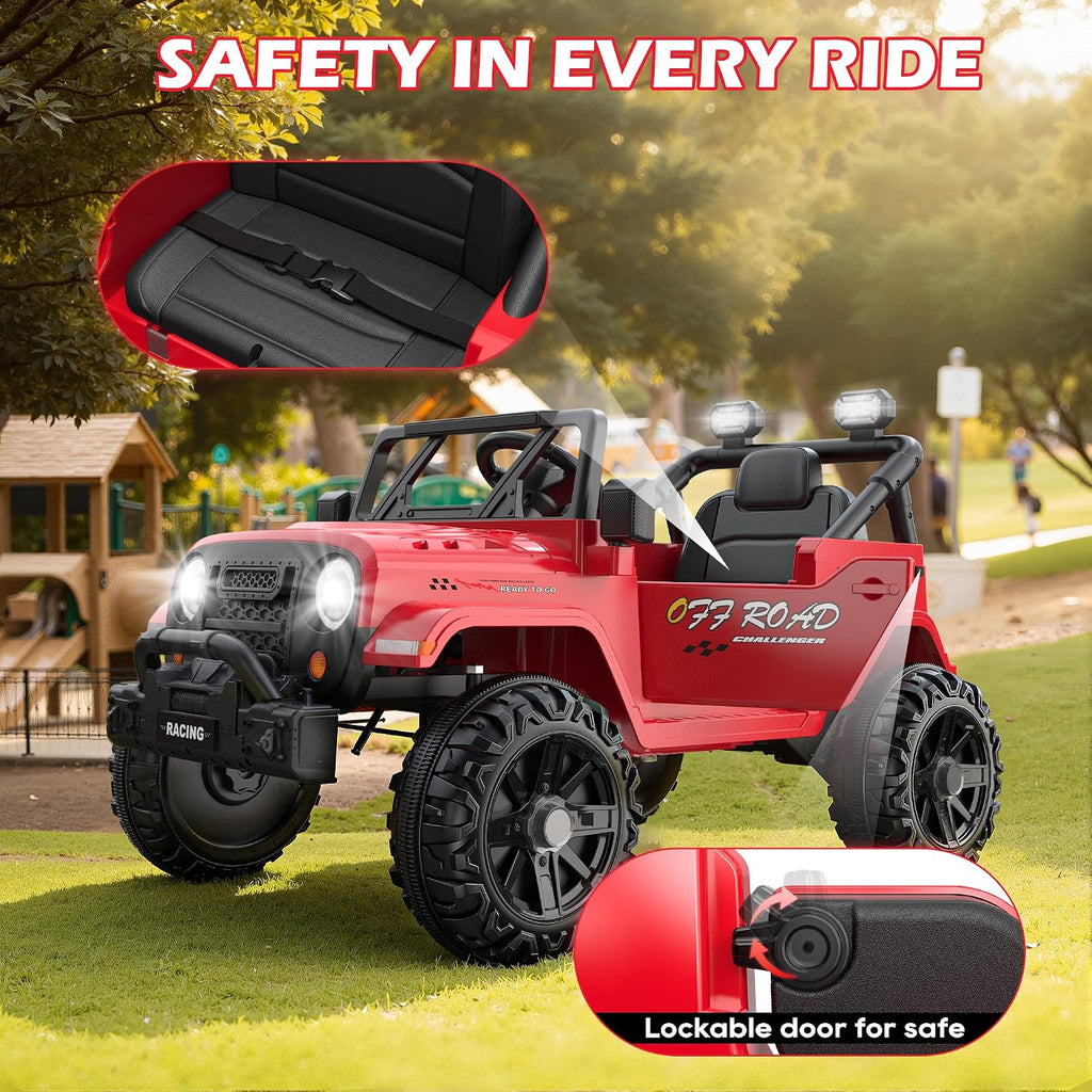 ARBELI 12V Ride On Truck Car with Remote Control, Kids Electric Vehicles with Bluetooth Music, Horn, 3 Speeds, 4 LED Lights, Soft Start, Ride on Toys for Toddler Boys & Girls (Red)