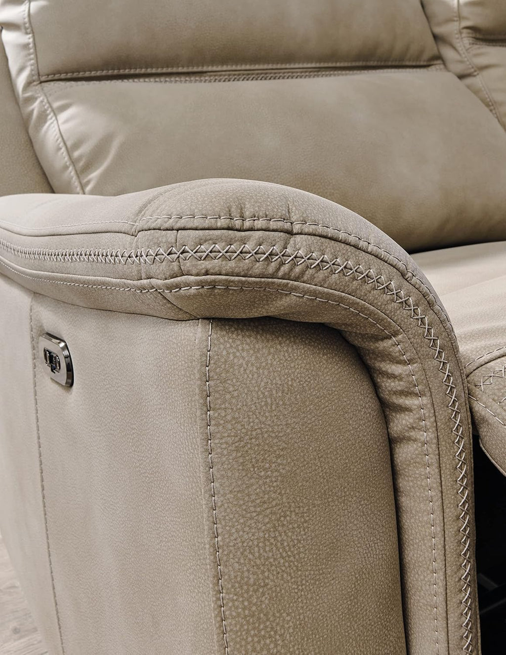 Signature Design by Ashley Next-Gen DuraPella Power Reclining Sofa with Adjustable Headrest, USB, Extended Ottoman, Faux Leather, 80' W x 42' D x 42' H, Beige Sand