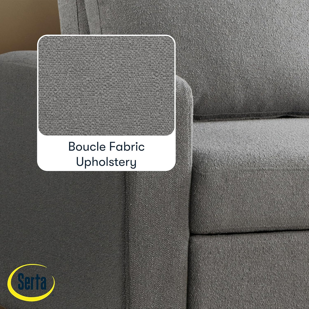 Serta Tulsa 66.1' Convertible Sleeper Loveseat, Full Size, Dreamcoil Comfort, FingerGuard Pinch Point Protection, Boucle Fabric, Grey