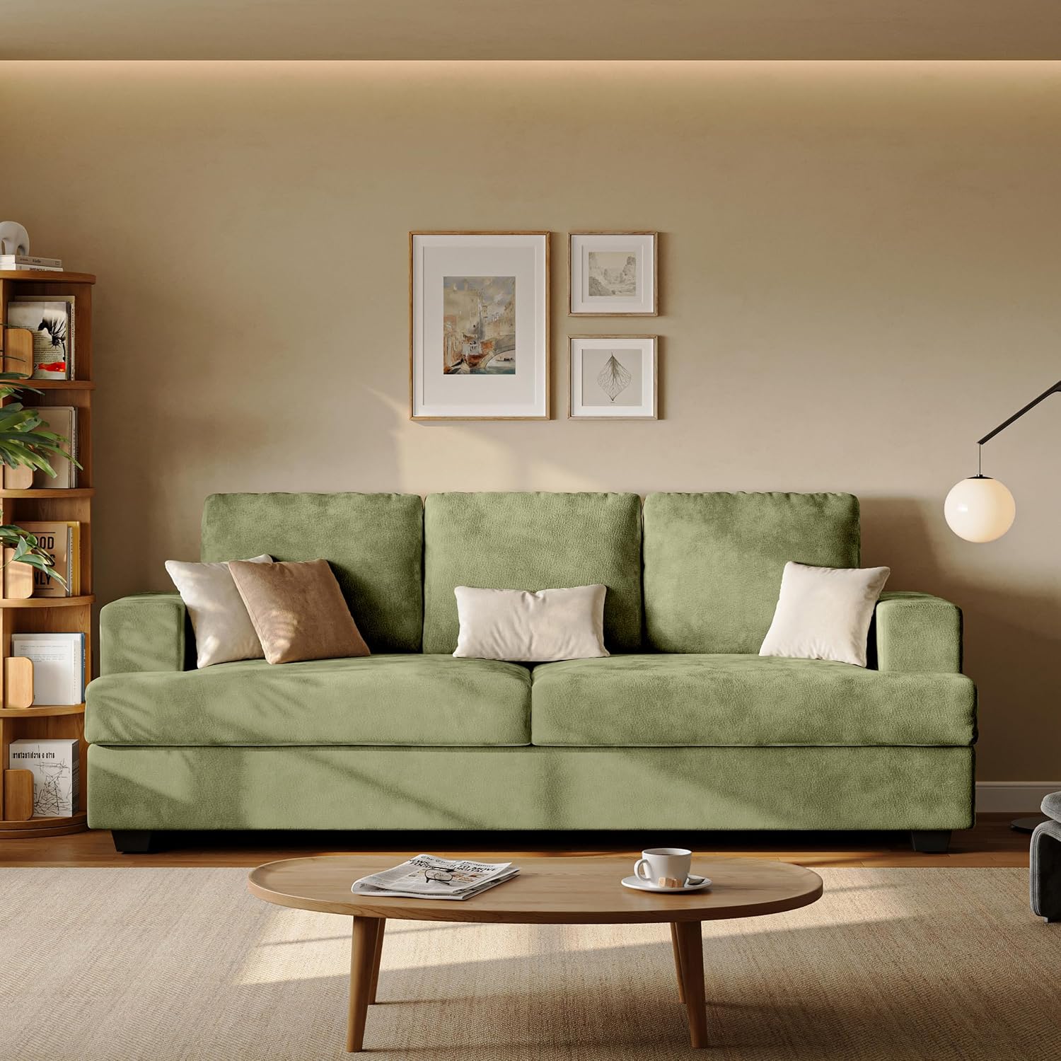 89' Green Couches for Living Room, 3 Seater Couch with Deep Seat, Oversized Loveseat Sofa for Apartment and Small Spaces