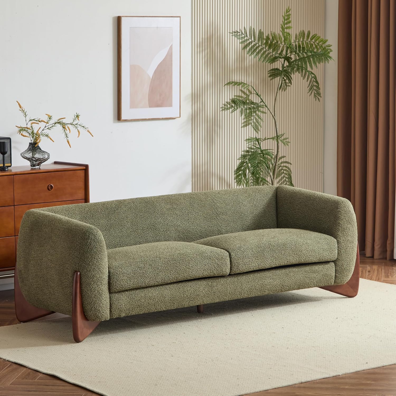 Christopher Knight Home Almab 82 Inches Sofa Couch, Cozy Boucle Upholstered 3-Seater Sofa, Wood Frame Couch, Comfy Couches for Living Room and Office, Modern Soft Plush Sofa, Olive Green