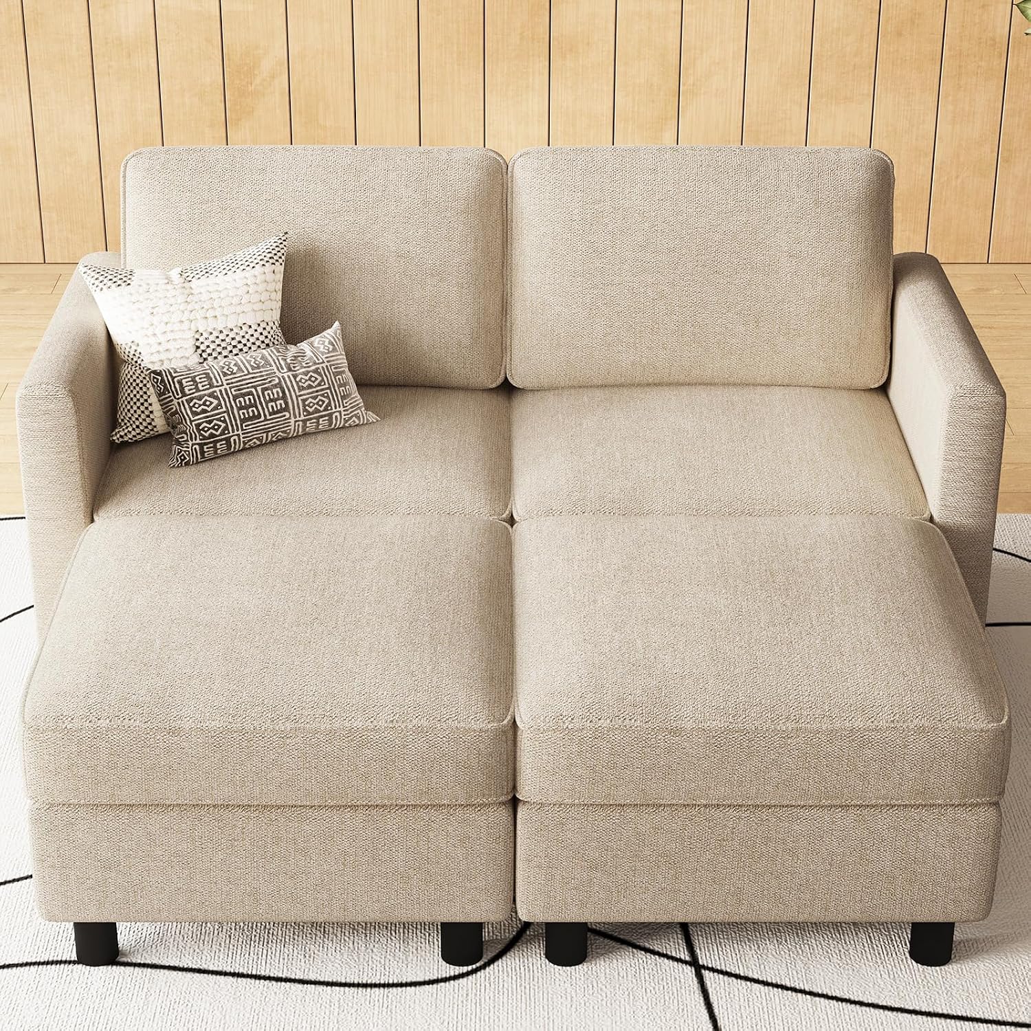 Belffin 58.3' Modular Sectional Sofa 4 Seats Sleeper Sofa Washable Sectional Couches for Living Room Comfy Couches with Storage Seat Couch Sofas with Chaise,Beige