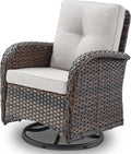 Belord Patio Furniture Swivel Glider PE Wicker Chairs, Outdoor Swivel Rocker Seating with Cushions for Porch Deck Balcony, Brown/Beige