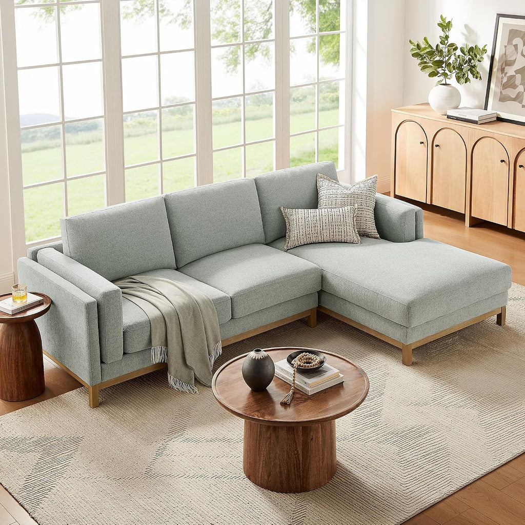Modway Roscoe Right-Facing Sectional Sofa with Chaise in Mist - 2-Piece Mélange Chenille Fabric Deep Seat Couch, L Shaped Modular for Living Room or Lounge