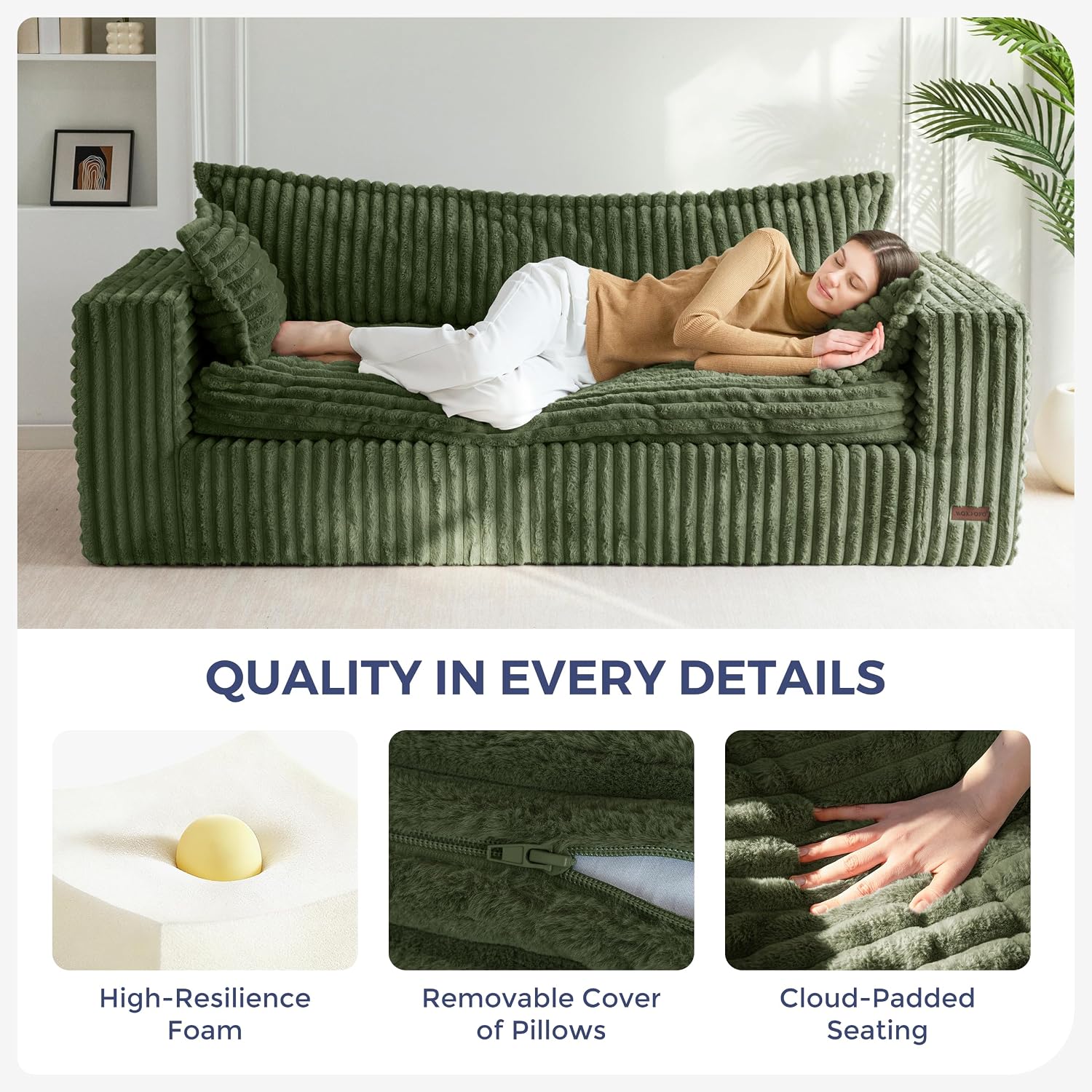 MAXYOYO 76' Sofa Couch, Loveseat Boneless Couch in a Box, Upholstered Small Mini Sofa with Deep Seating for Living Room Bedroom Office Apartment, No Assembly, Green