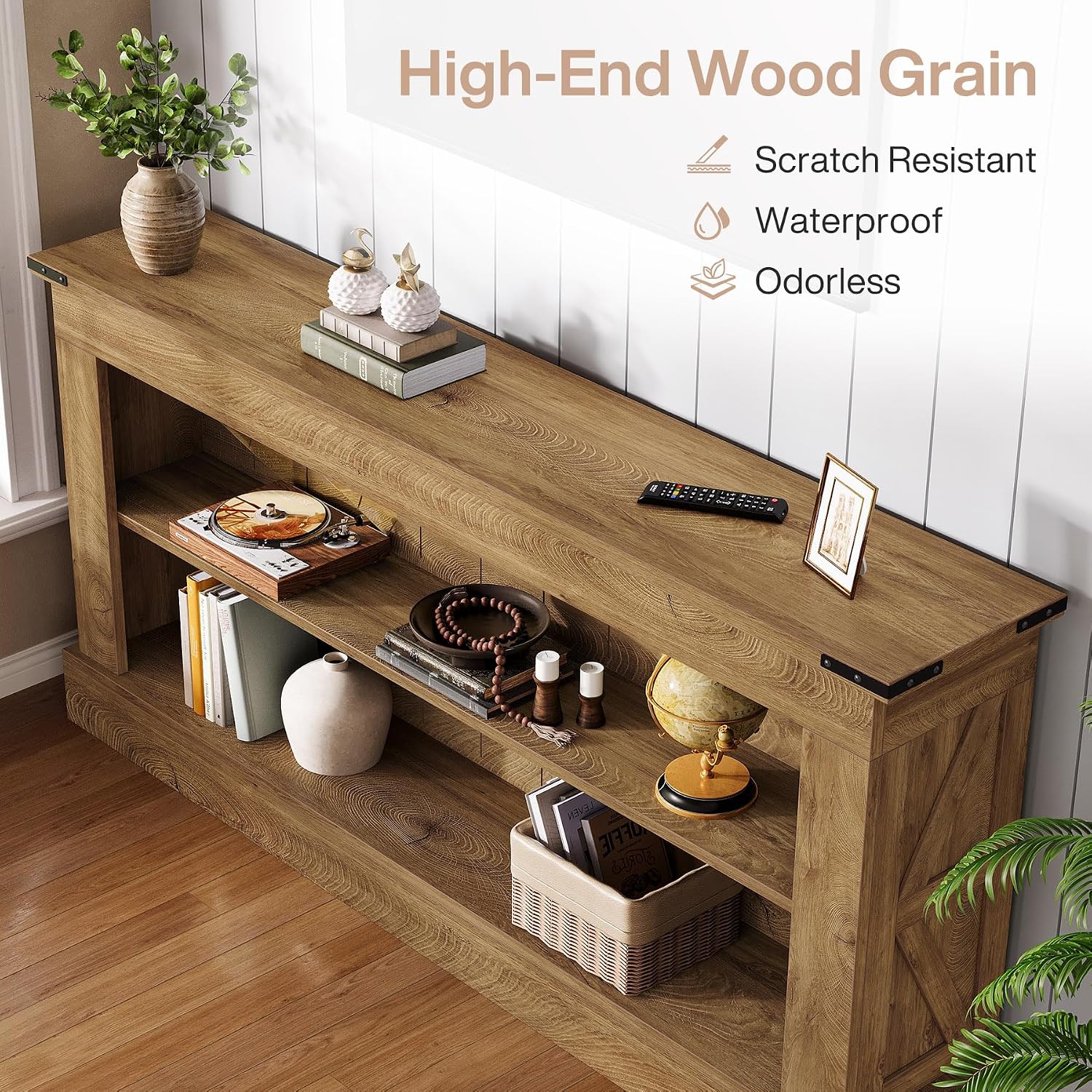 Tribesigns 63-Inch Long Console Table for Entryway, Narrow Long Entry Table with Shelves for Living Room, Farmhouse Sofa Console Behind Couch, for Foyer, Hallway, Brown