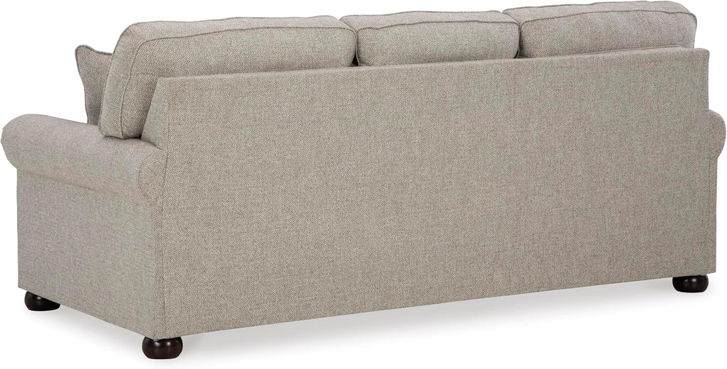 Signature Design by Ashley Gaelon Transitional Sofa with Nailheads and 2 Accent Pillows, Beige