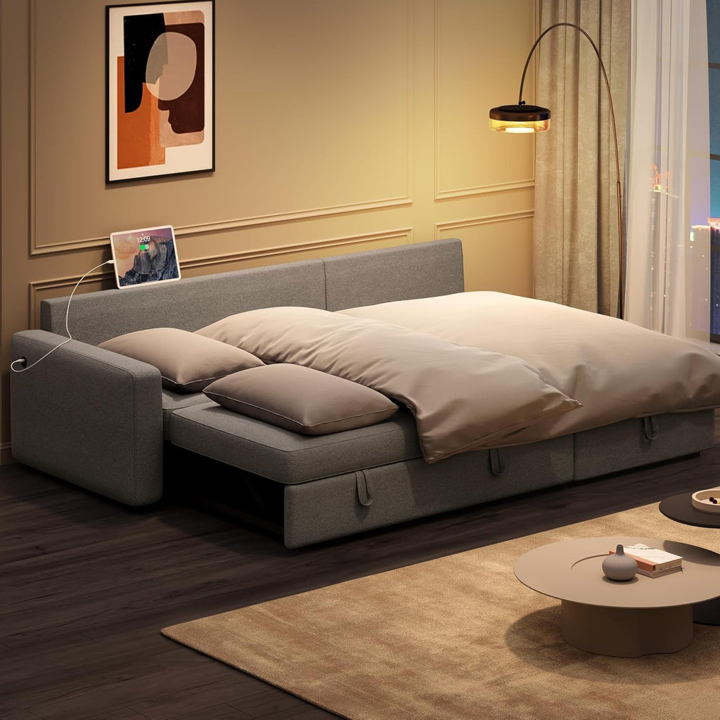 Yaheetech Sectional Sofa L-Shaped Sofa Couch Bed w/Chaise & USB, Reversible Couch Sleeper w/Pull Out Bed & Storage Space Living Room Light Gray