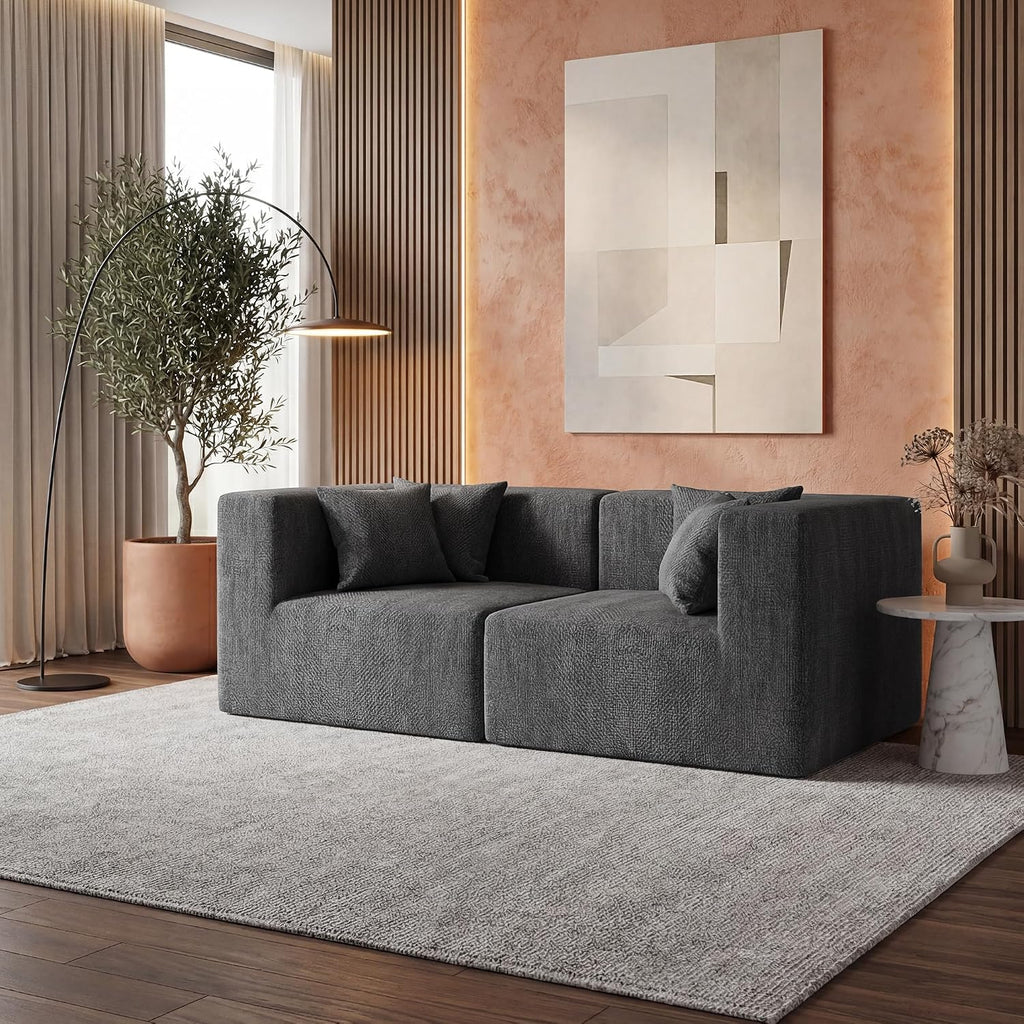 MONVANE 75' Loveseat Sofa, Comfy Chenille Cloud Couch with 4 Pillows, Modern Deep Seat Boneless Couch, 2 Seater Sofa for Living Room, Bedroom and Apartment, No Assembly Required, Grey