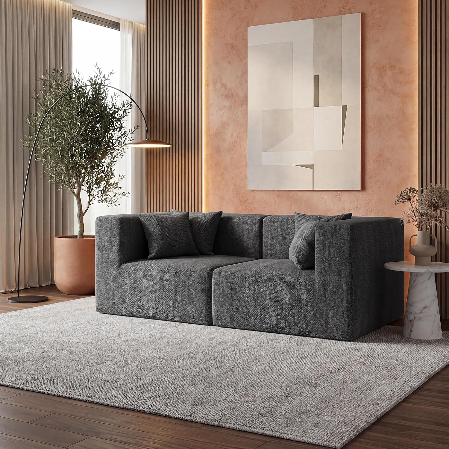 MONVANE 75' Loveseat Sofa, Comfy Chenille Cloud Couch with 4 Pillows, Modern Deep Seat Boneless Couch, 2 Seater Sofa for Living Room, Bedroom and Apartment, No Assembly Required, Grey