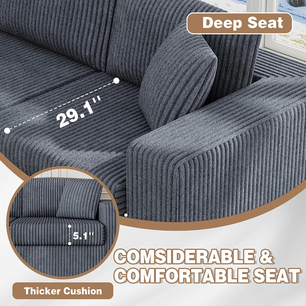JAMFLY 105' Boneless Couches for Living Room Modular Sectional Sofa L-Shape Couch with Oversized Chaise, Cloud Couch Deep Seat Memory Foam Upholstered for Bedroom, Plush Corduroy Fabric, Drak Grey