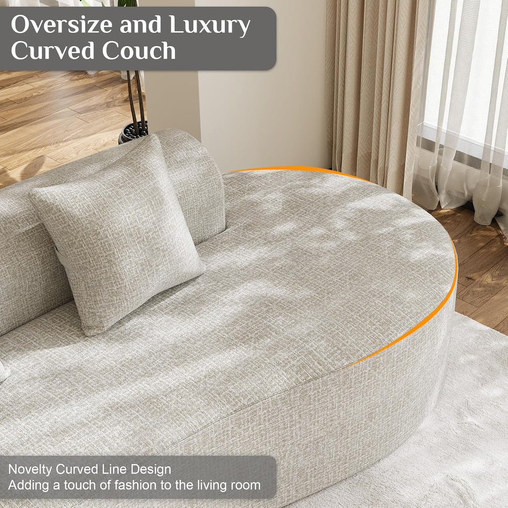 147' Oversized Sectional Sofa for Living Room, Modern Luxury Plush Chenille 4-Seater Extra Deep & Wide Seat Curved Cloud Couch with 4 Throw Pillows, No Assembly Needed, Light Grey