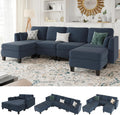 Modular Sectional Sofa, 6 Seaters Modular Sleeper Sofa Couch, Comfy Sectionals Couches Bed, Convertible Sofas with Ottomans, Sectional Couches for Living Room, Blue