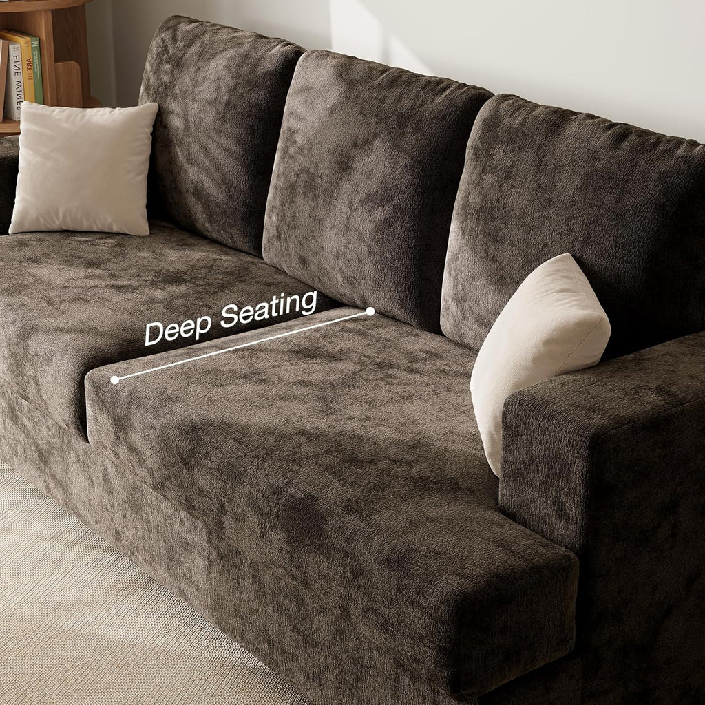 89' Brown Couches for Living Room, 3 Seater Couch with Deep Seat, Oversized Loveseat Sofa for Apartment and Small Spaces