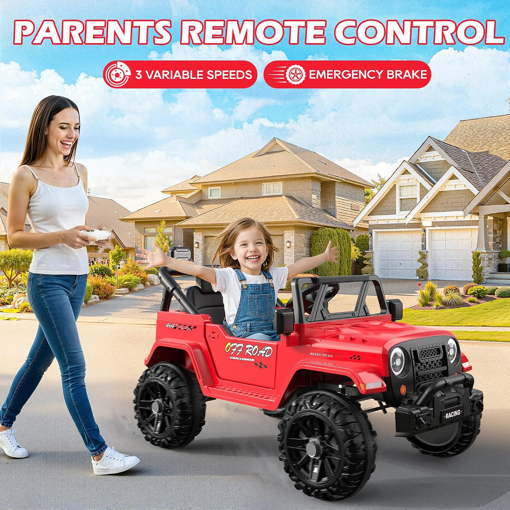 ARBELI 12V Ride On Truck Car with Remote Control, Kids Electric Vehicles with Bluetooth Music, Horn, 3 Speeds, 4 LED Lights, Soft Start, Ride on Toys for Toddler Boys & Girls (Red)