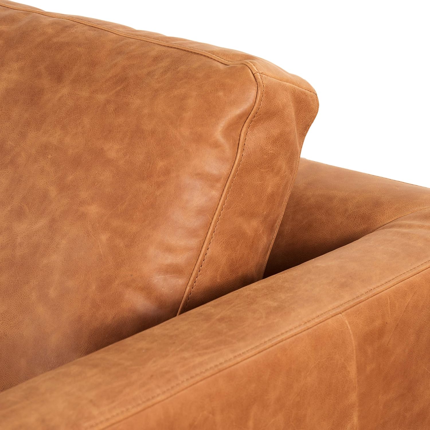 Poly & BARK Calle 90' Sofa Full-Grain Pure-Aniline Italian Leather in Cognac Tan, Solid Wood Legs