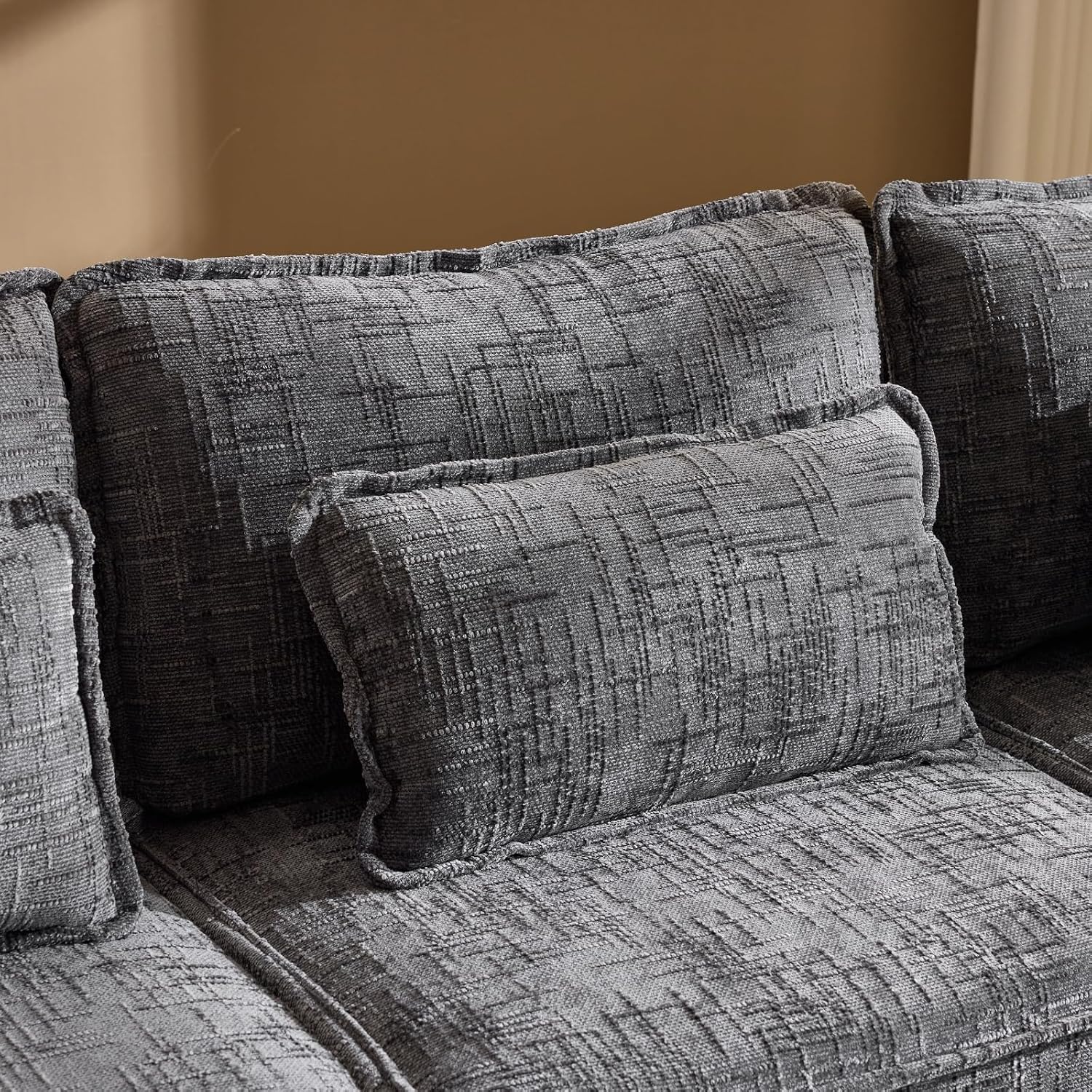 VINGLI 111' Convertible Modular Sectional Sofa,Comfortable L Shaped Reversible Couch with Ottoman, Removable 3 Seater Boneless Modern Couch, Durable Chenille Cloud Sofa for Living Room,Grey