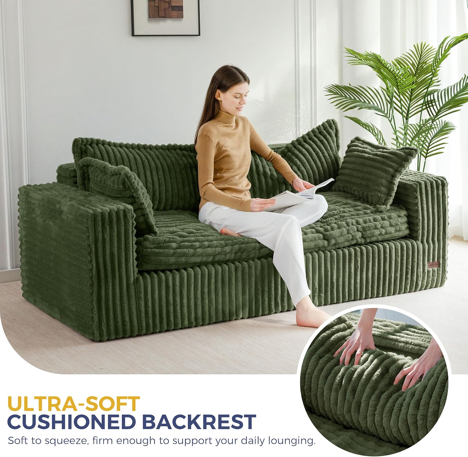 MAXYOYO 76' Sofa Couch, Loveseat Boneless Couch in a Box, Upholstered Small Mini Sofa with Deep Seating for Living Room Bedroom Office Apartment, No Assembly, Green