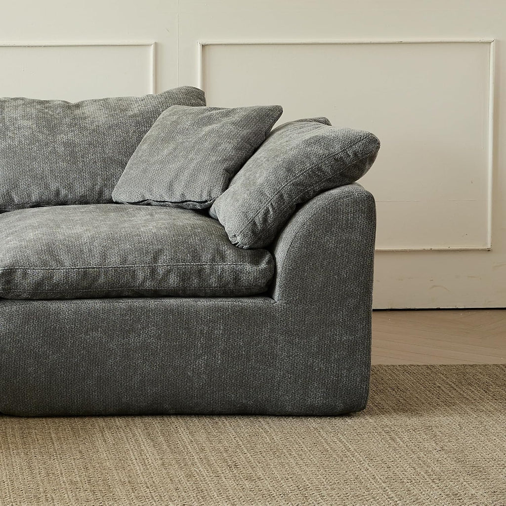109' Modern Cloud Couches for Living Room, Deep Seat Convertible L-Shape Boneless Couch, Oversized Comfy 3-Seater Couch Chenille Fabric Compression Sofa Bed Modular Sectional Sofa,(Dark Grey)
