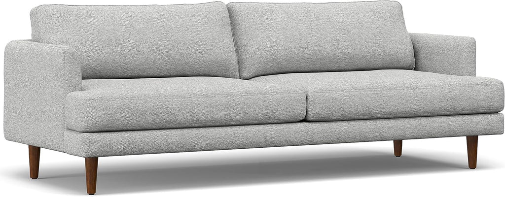 SIMPLIHOME Livingston 90-inch Wide Sofa in Mist Grey Woven-Blend Fabric, Handcrafted Mid-Century Modern Oversized 3-Seater Couch Sofa for Living Room or Family Room, Solid Wood Frame