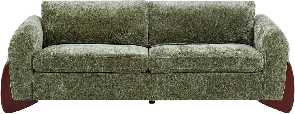 Christopher Knight Home Taki 89 Inches Sofa Couch, Cozy Chenille Upholstered 3-Seater Sofa, Wood Frame Couches, Comfy Home Sofa Living Room and Office, Lounge Seating with Armrests, Olive Green
