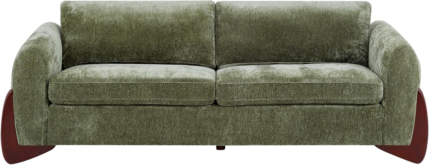 Christopher Knight Home Taki 89 Inches Sofa Couch, Cozy Chenille Upholstered 3-Seater Sofa, Wood Frame Couches, Comfy Home Sofa Living Room and Office, Lounge Seating with Armrests, Olive Green