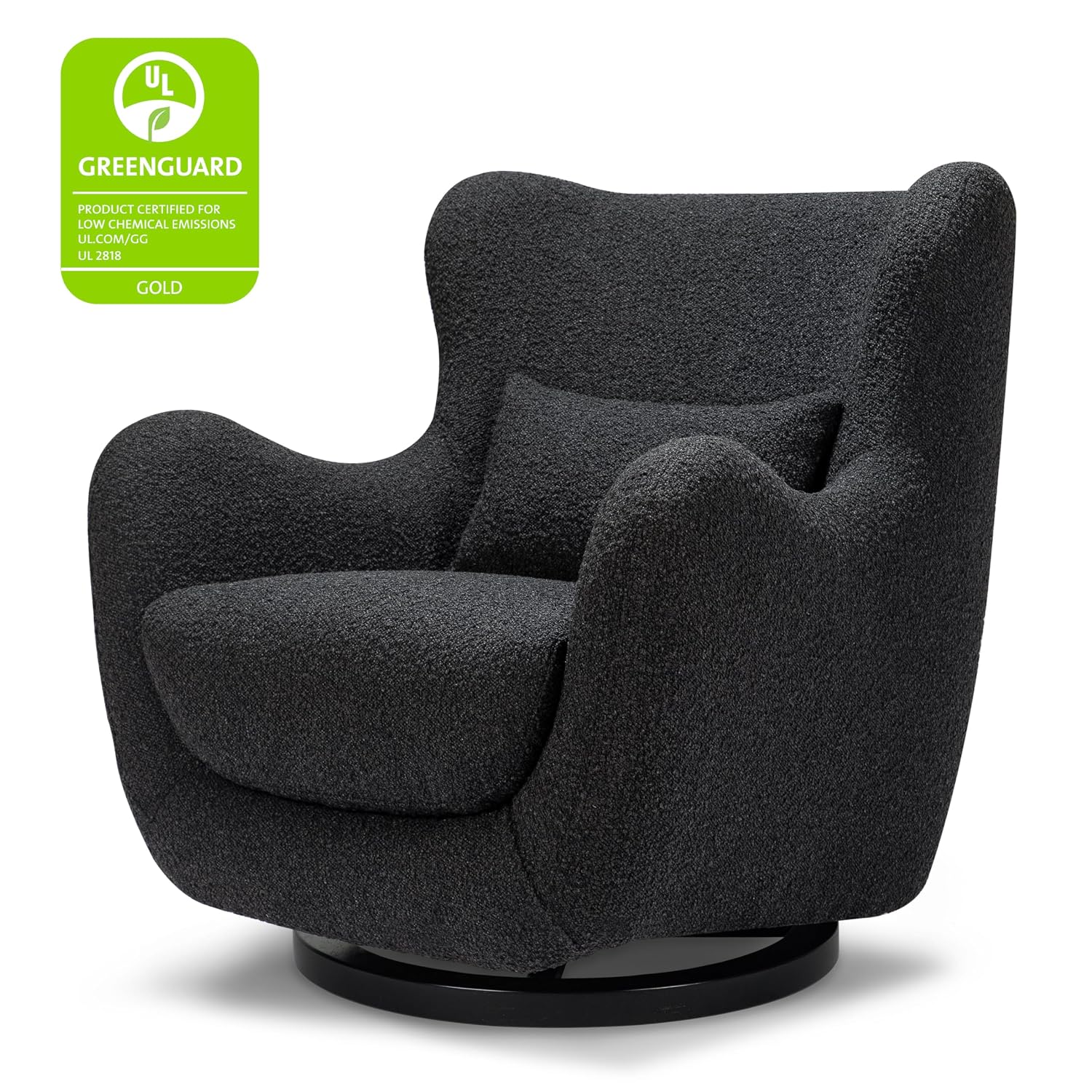 Nursery Works Solstice Swivel Glider in Black Boucle with Black Wood Base, Greenguard Gold Certified and CertiPUR-US® Certified
