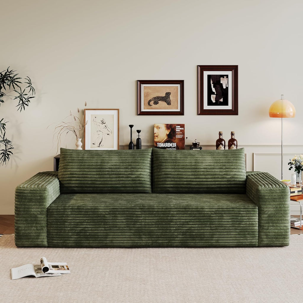 3 Seater Couch for Living Room, 71.3 INCH Fluffy Corduroy Boneless Couch Cloud Loveseat with Wide Armrest, Upholstered Floor Sofa in A Box, No Assembly Required