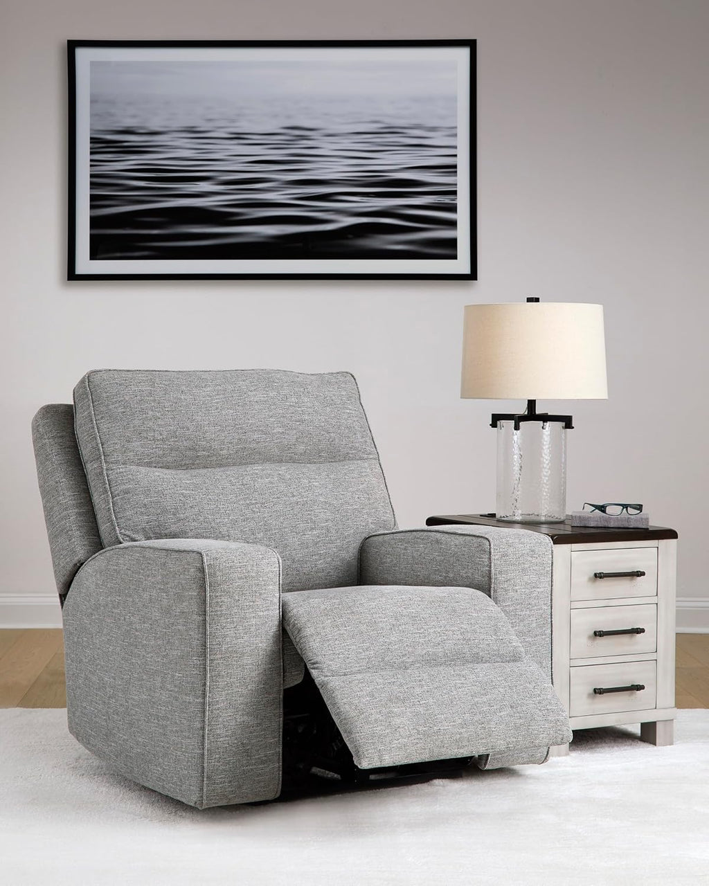 Signature Design by Ashley Biscoe Contemporary Power Recliner with Adjustable Headrest, USB Charging, Cleanable Performance Fabric, 21' Seat Height, Gray