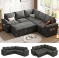 85 Inch Modular Sectional Sofa with Pull Out Bed,L Shaped 5 Seat Sectional Sleeper Sofa with Storage,Sectional Couches for Living Room,Cloud Modular Couch,Removable Sofa Cover, Dark Grey
