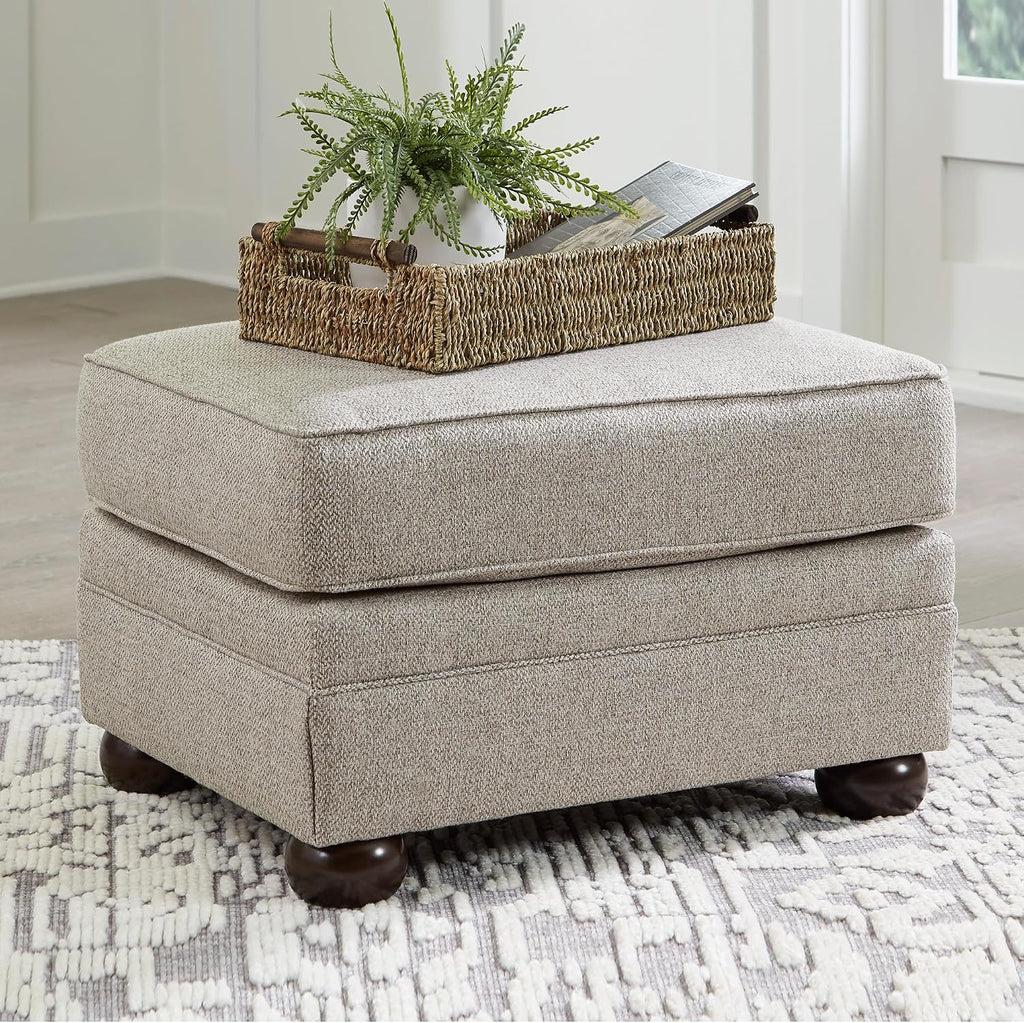 Signature Design by Ashley Gaelon Transitional Rectangular Upholstered Ottoman with Bun Legs, Light Brown
